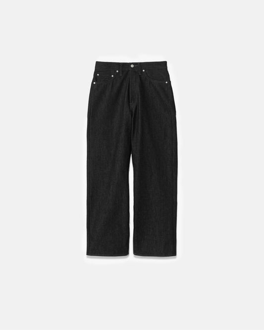 Selvage Denim Five Pocket Wide Straight Pants BLACK_WASHED