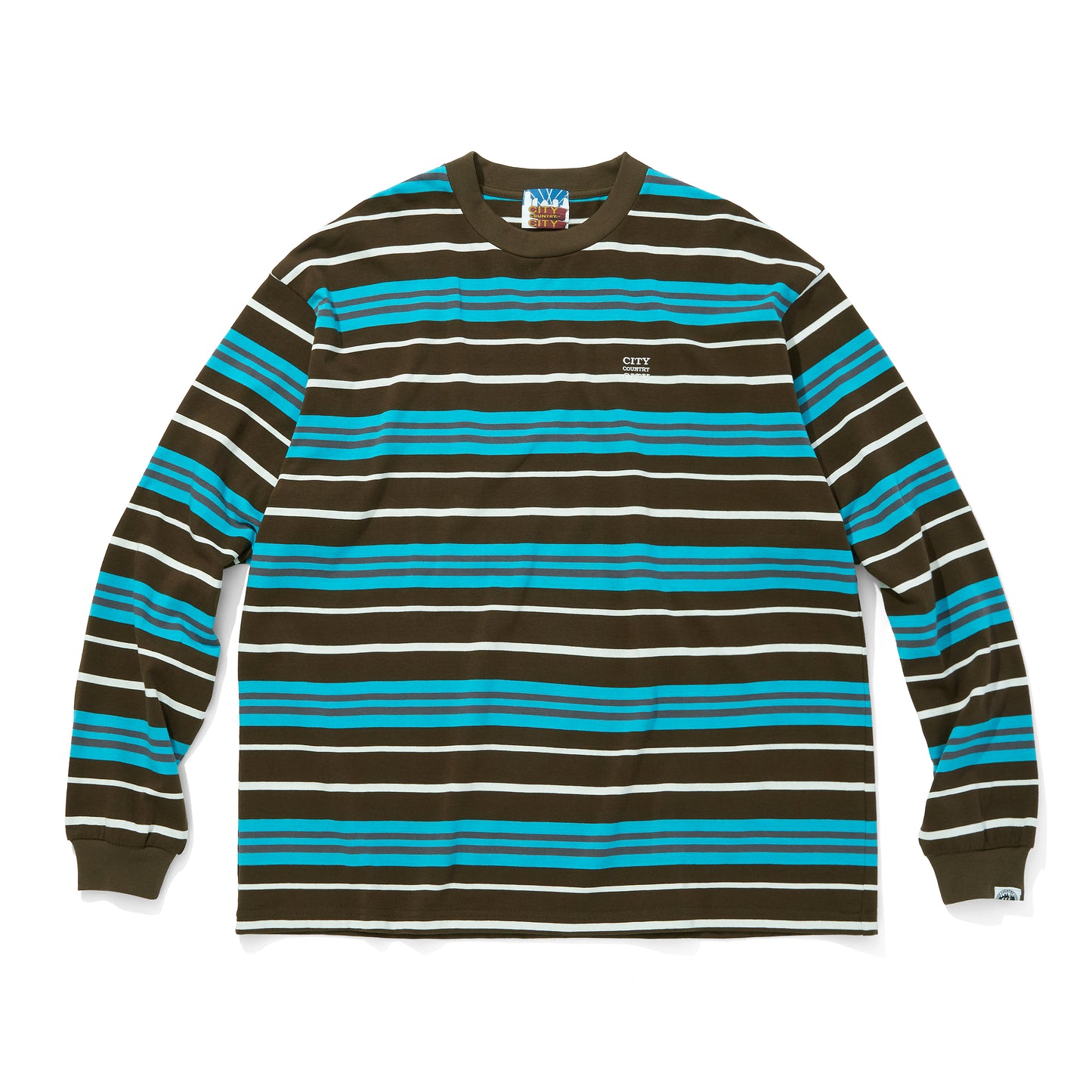 EMBROIDERED LOGO MULTI BORDER L/S T-SHIRT