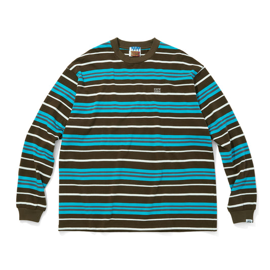 EMBROIDERED LOGO MULTI BORDER L/S T-SHIRT