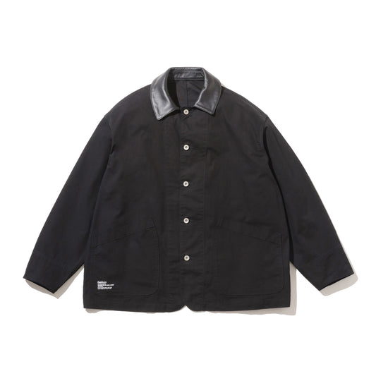 COTTON CANVAS LEATHER COLLAR WORK JACKET