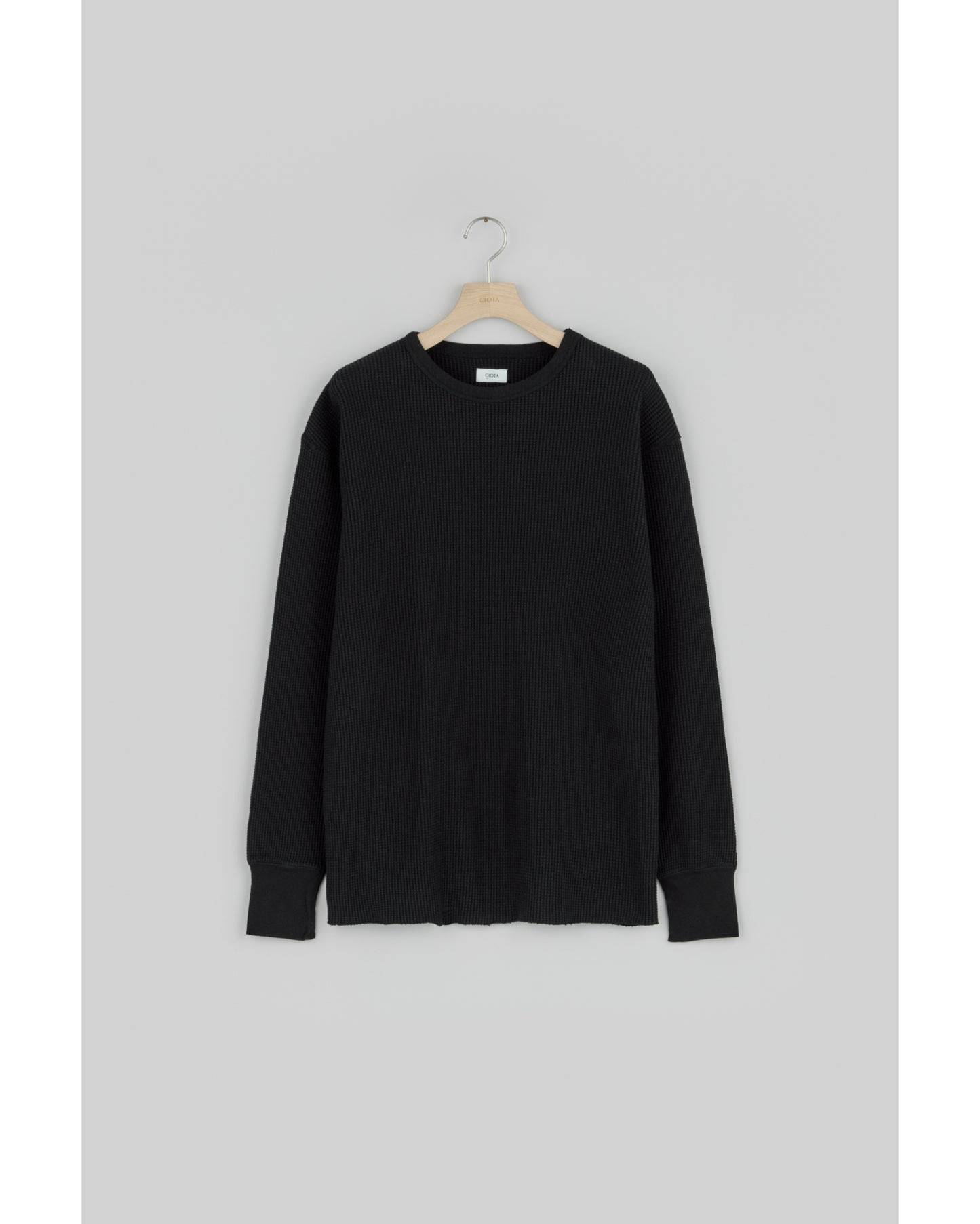 Cotton Waffle Long Sleeve T-shirt (One Wash) Black