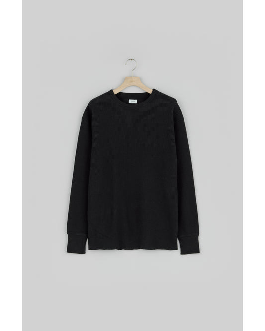 Cotton Waffle Long Sleeve T-shirt (One Wash) Black