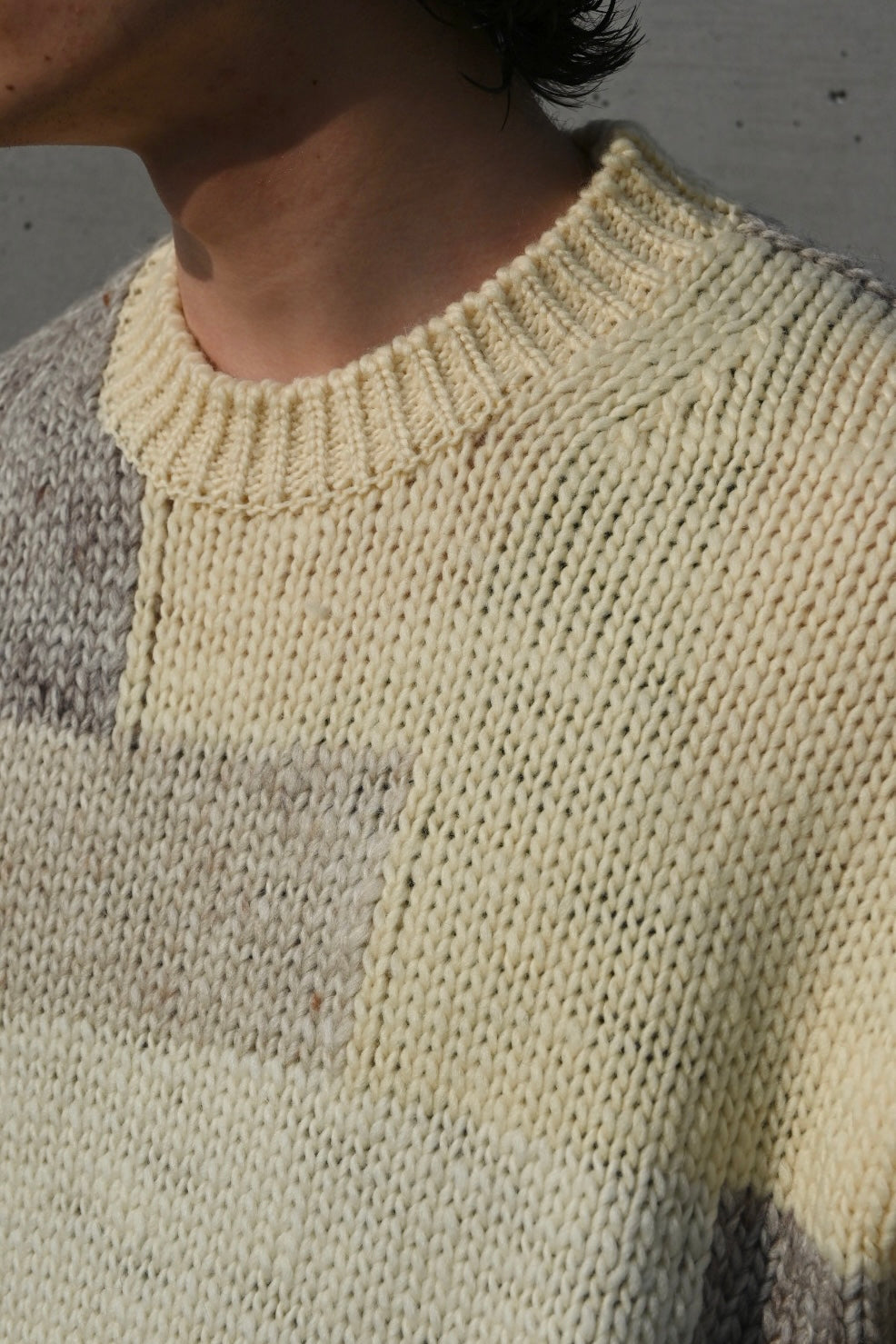 INTARSIA BLOCKING CREWNECK SWEATER ECRU