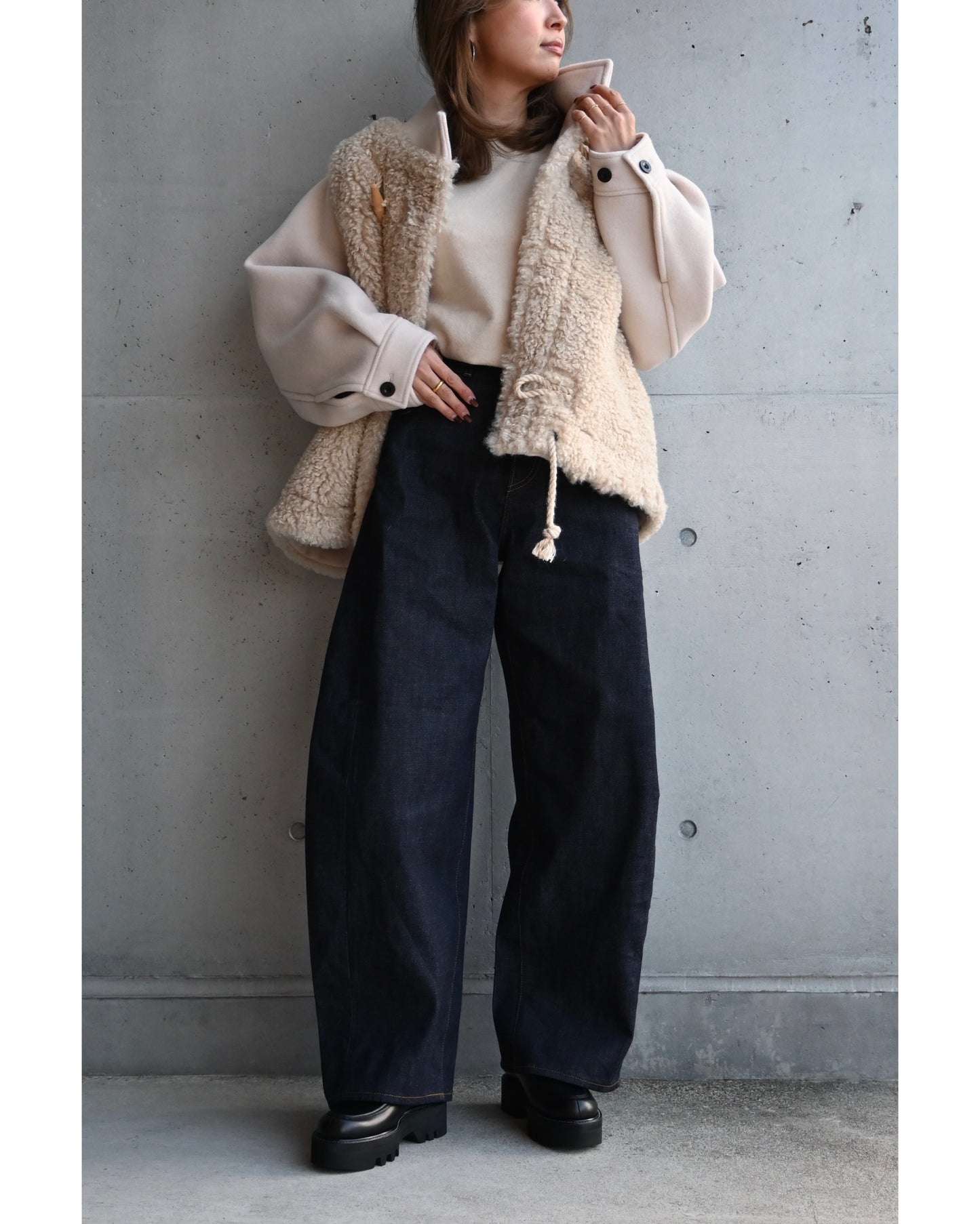 DOUBLE FACE FAUX SHEARLING DUFFEL JACKET 17549