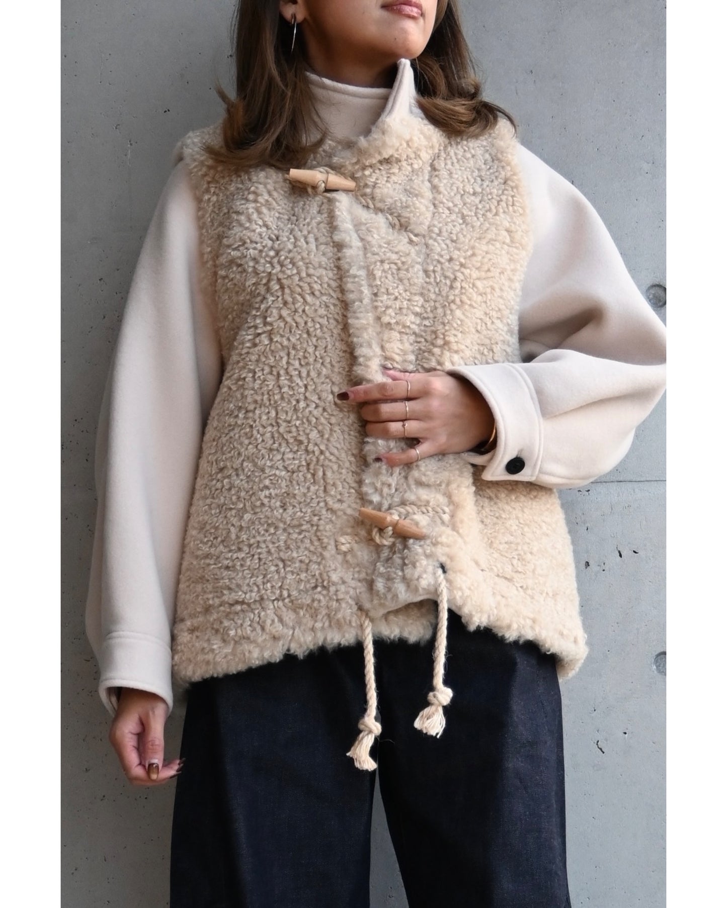 DOUBLE FACE FAUX SHEARLING DUFFEL JACKET 17549