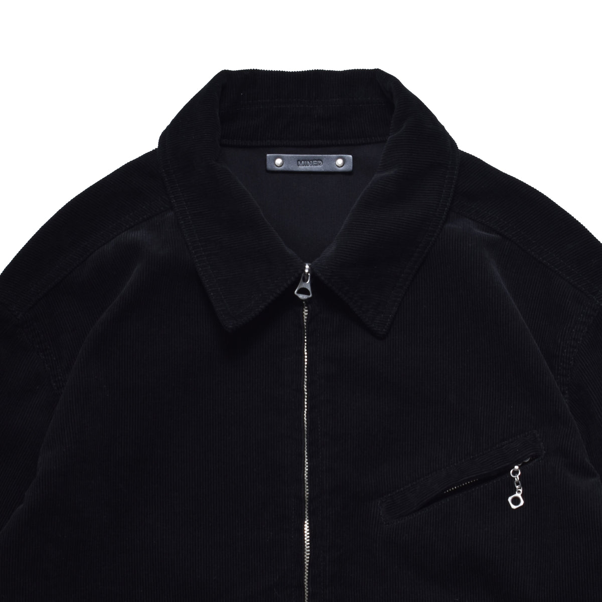 Black Corduroy Zipup Trucker Jacket
