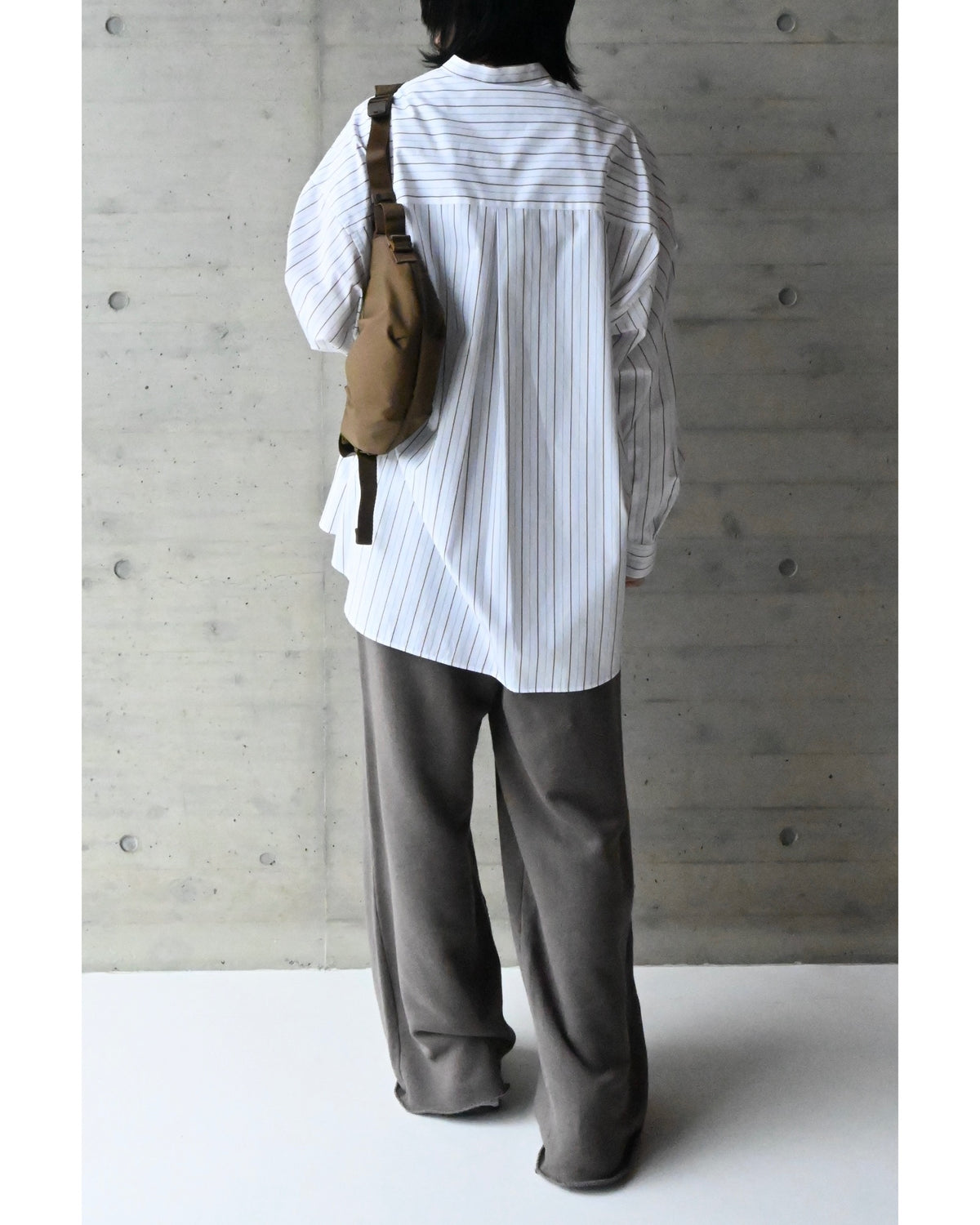 SIDOGRAS Brown Stripe Oversized Band Collar Shirt