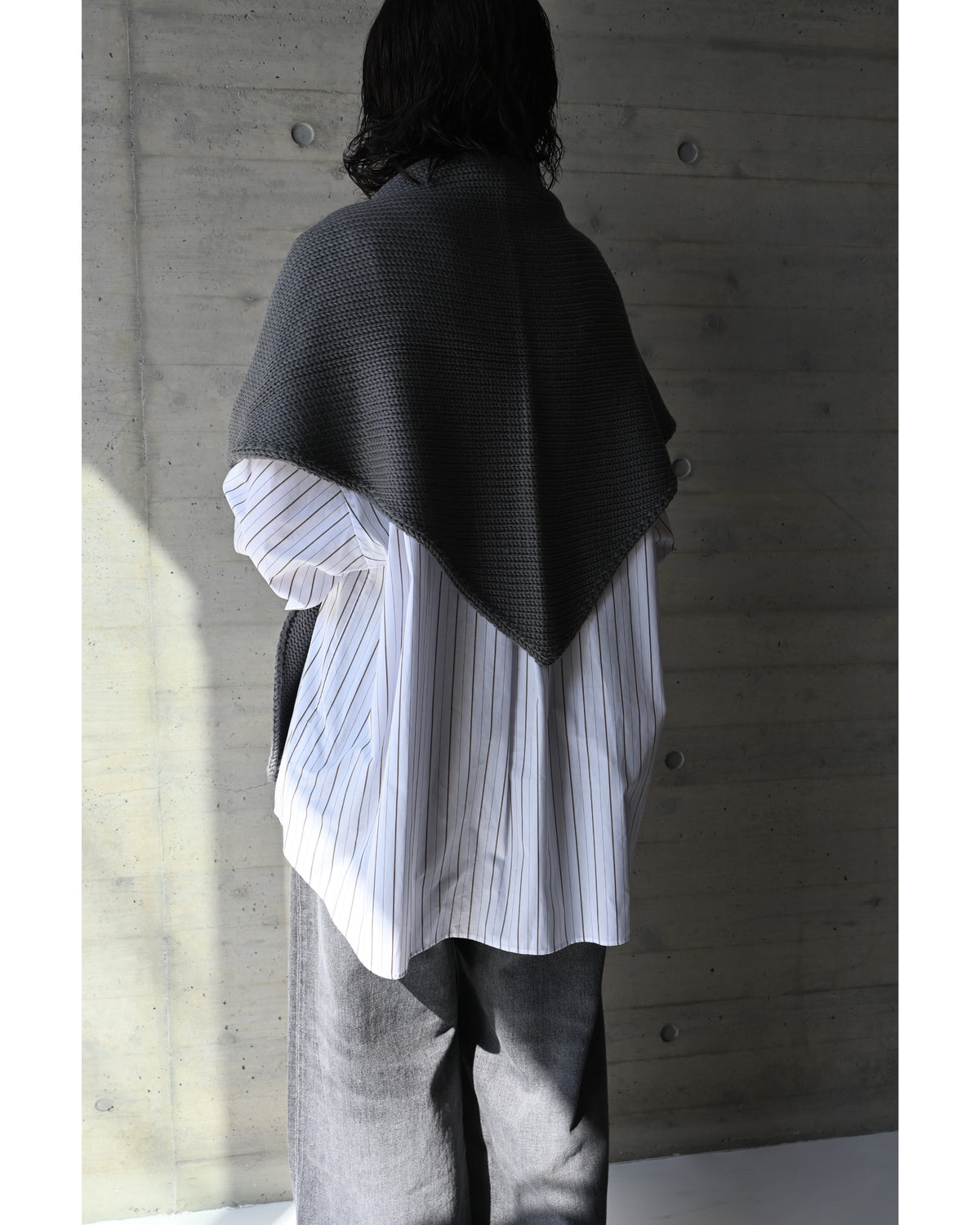 SIDOGRAS Brown Stripe Oversized Band Collar Shirt