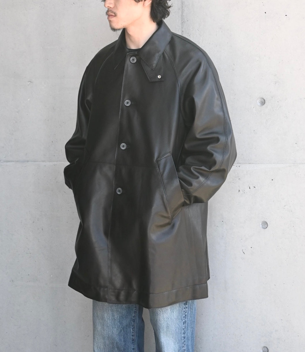 YOKE LEATHER CUT-OFF HALF COAT BLACK 3LEATHE