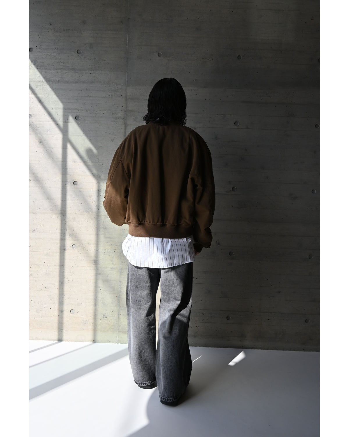 SIDOGRAS Brown Stripe Oversized Band Collar Shirt