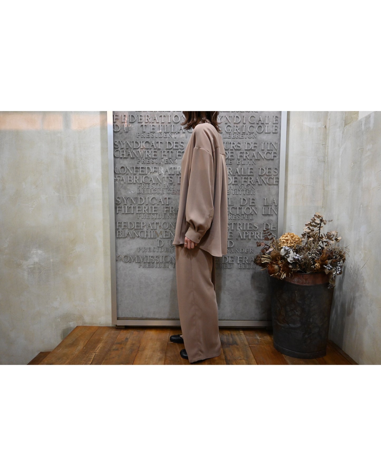 Satin Oversized Band Collar Shirt