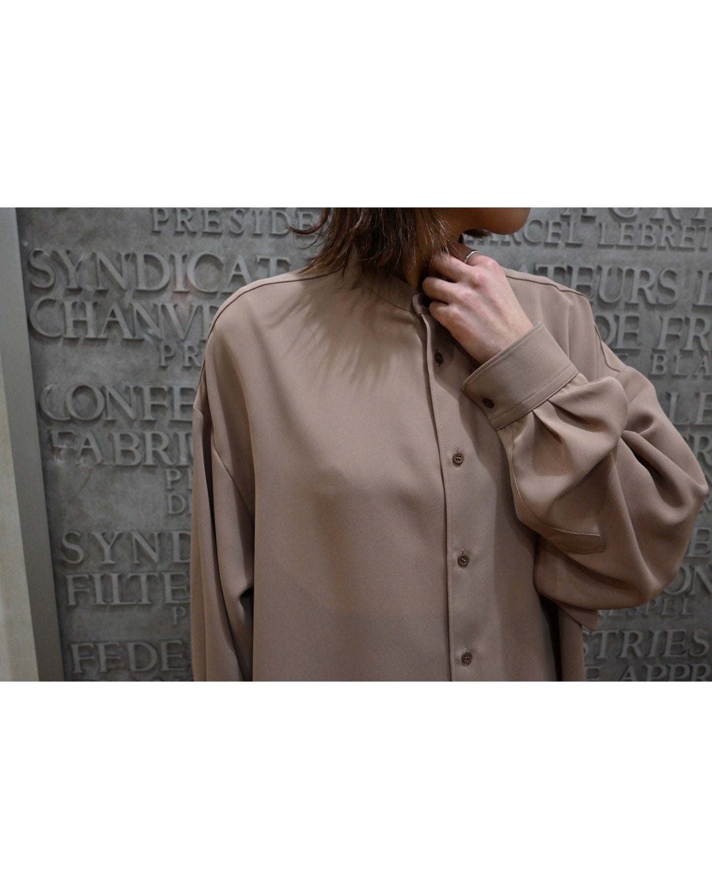 Satin Oversized Band Collar Shirt