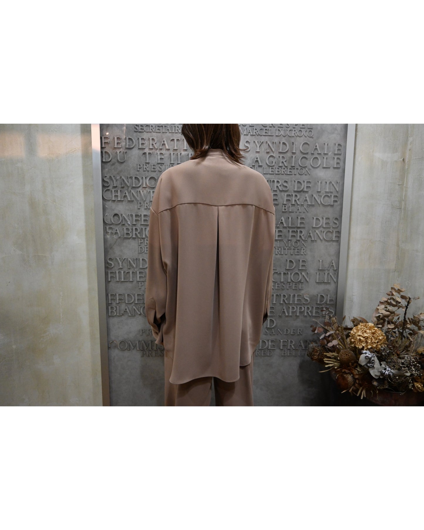 Satin Oversized Band Collar Shirt