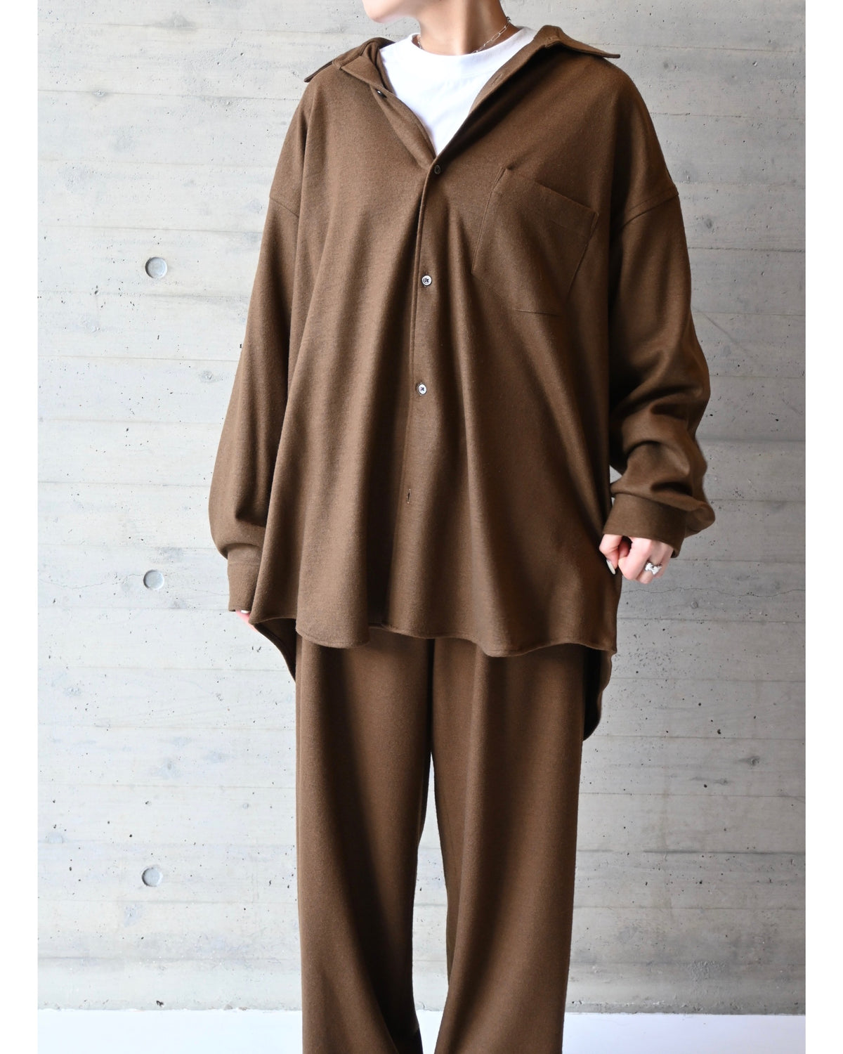 Wool Smooth Flannel Oversized Regular Collar Shirt