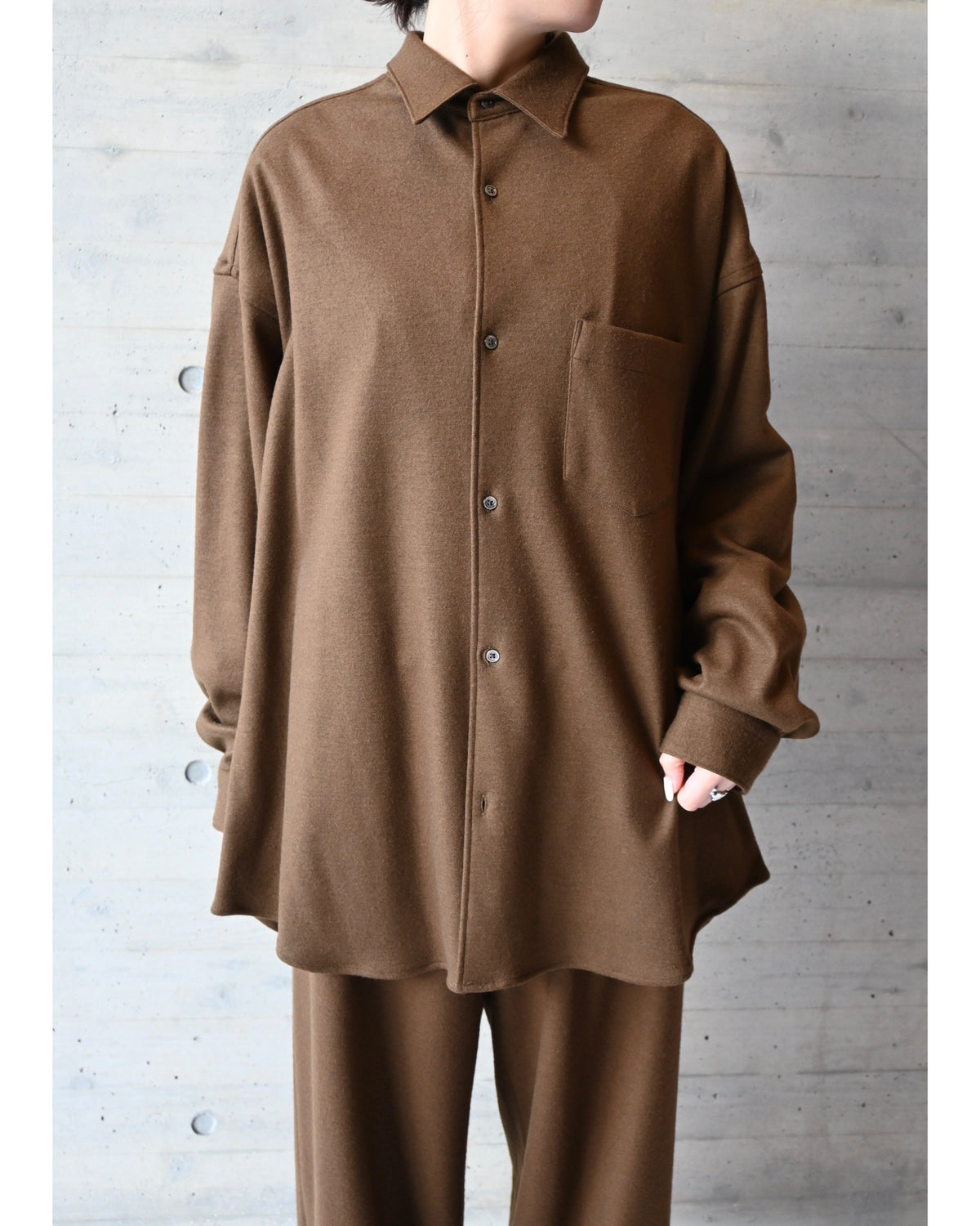 Wool Smooth Flannel Oversized Regular Collar Shirt