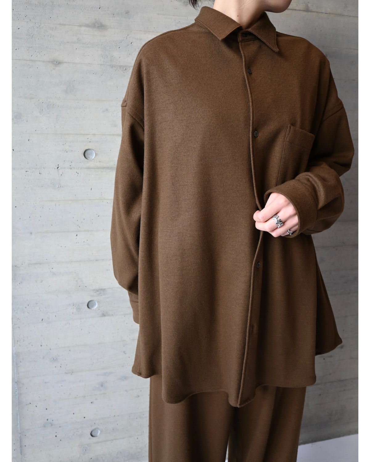 Wool Smooth Flannel Oversized Regular Collar Shirt