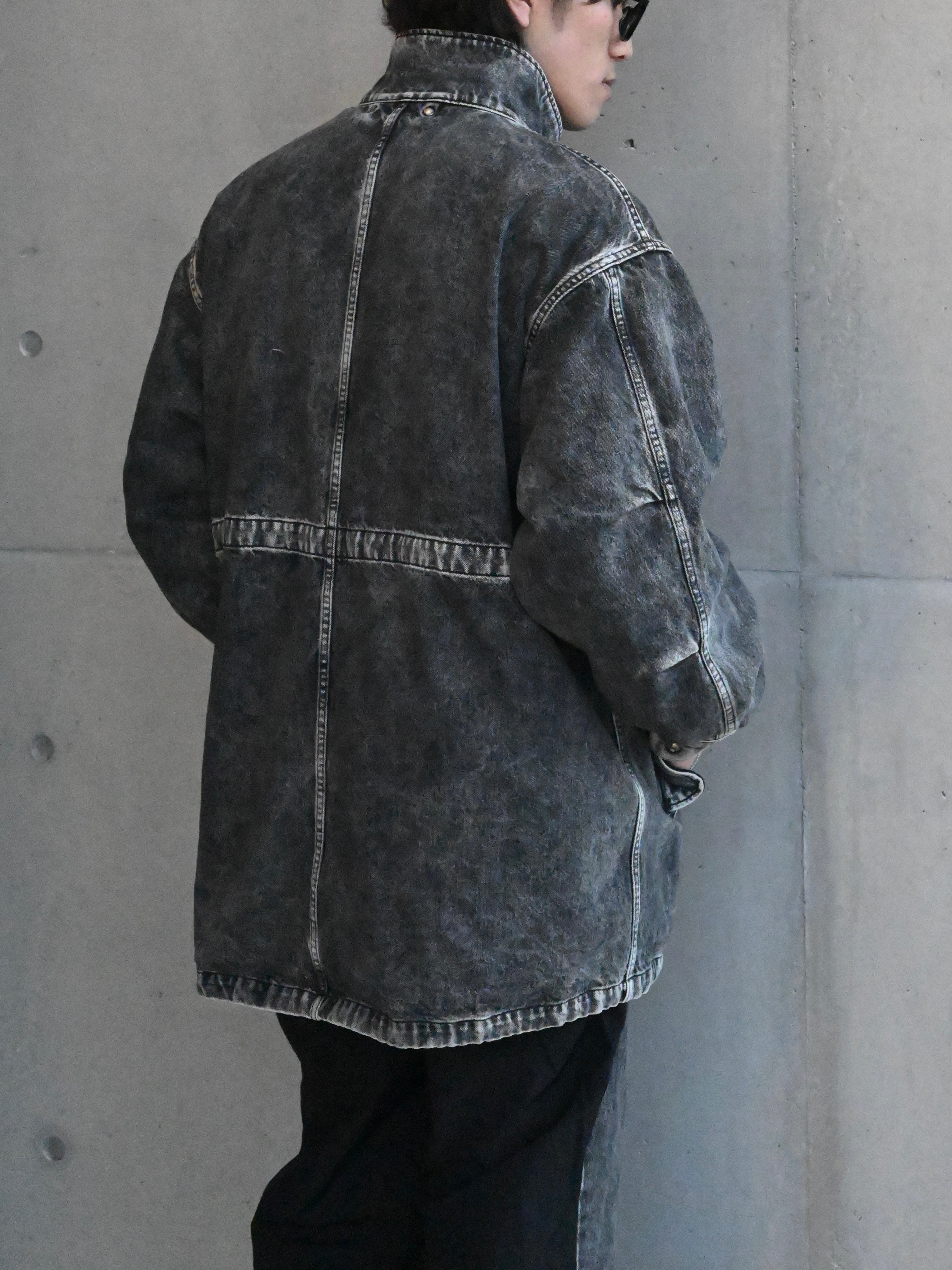 CHEMICAL BLEACHED DENIM MODS COAT BLACK – TIME AFTER TIME