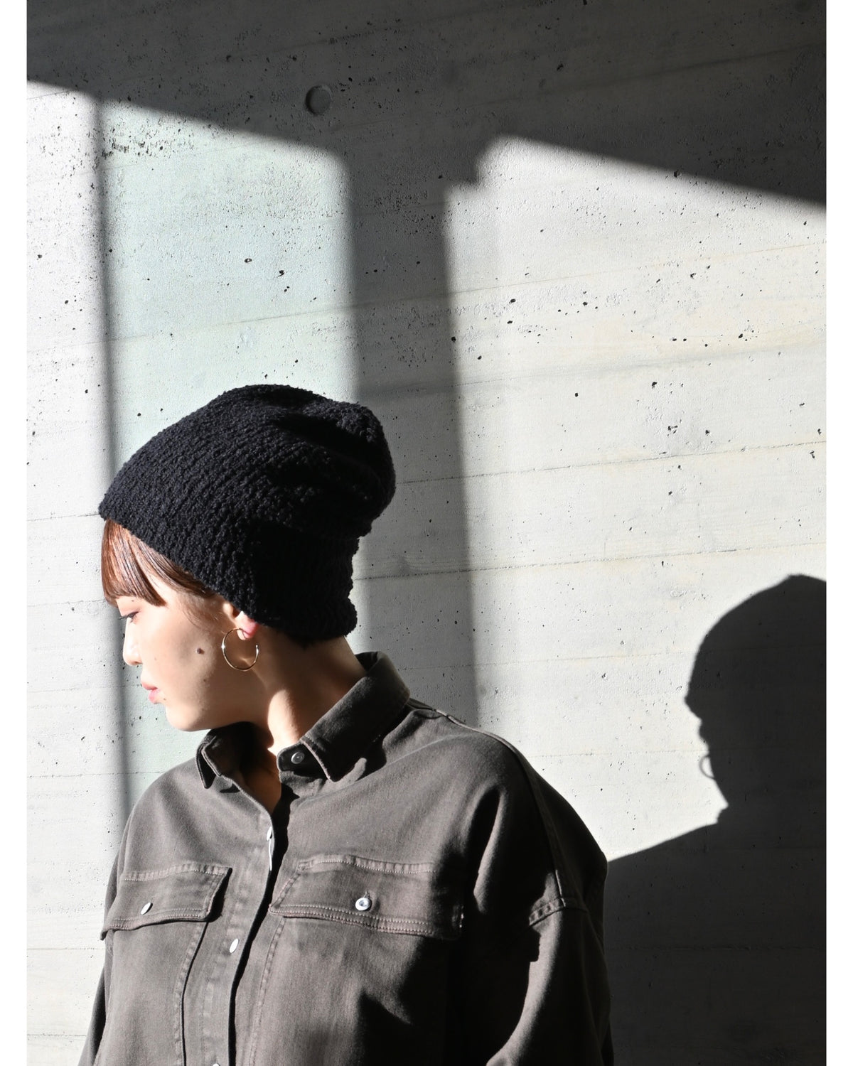 COTTON BOUCLE BACK LONG BEANIE