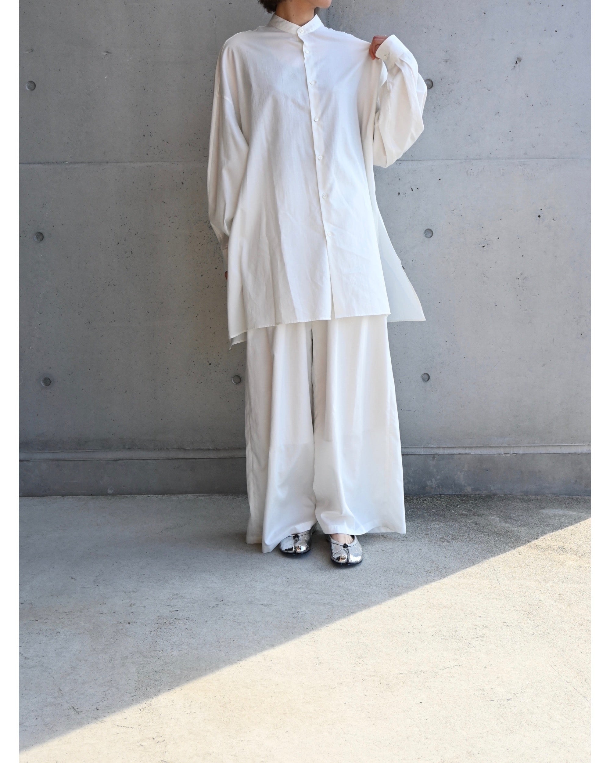 Silicon poplin Deep Slit Band Collar Shirt – TIME AFTER TIME