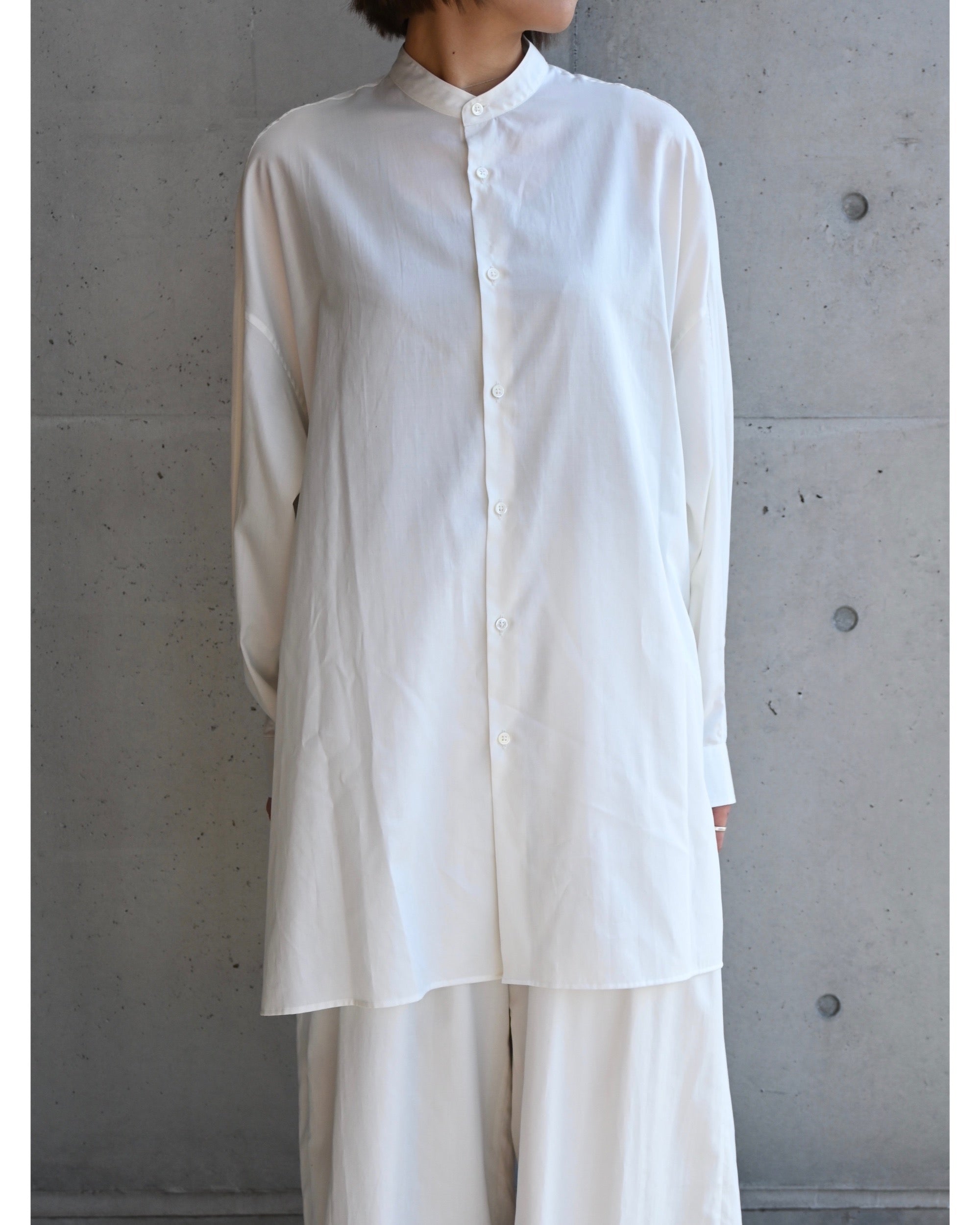 Silicon poplin Deep Slit Band Collar Shirt – TIME AFTER TIME