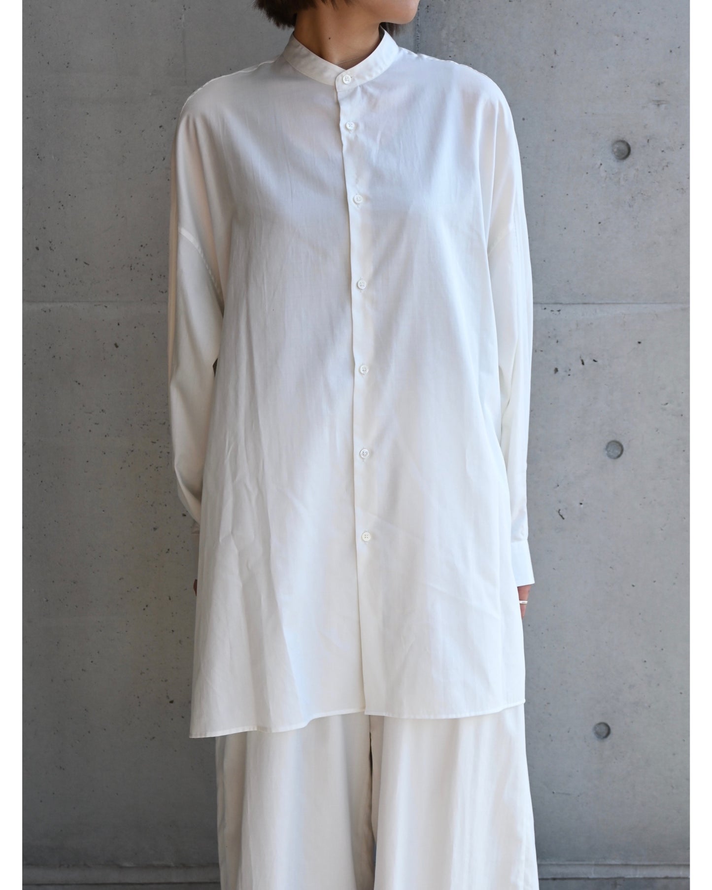 Silicon Poplin Deep Slit Band Collar Shirt