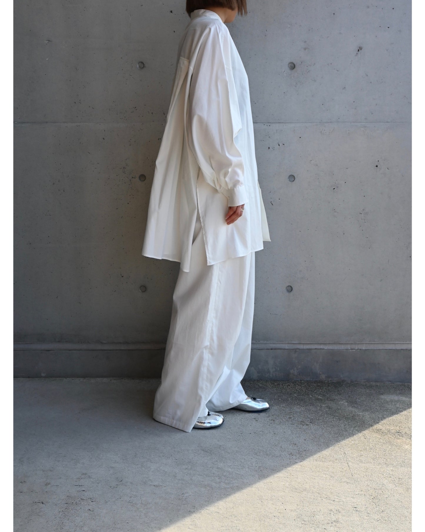 Silicon poplin Deep Slit Band Collar Shirt