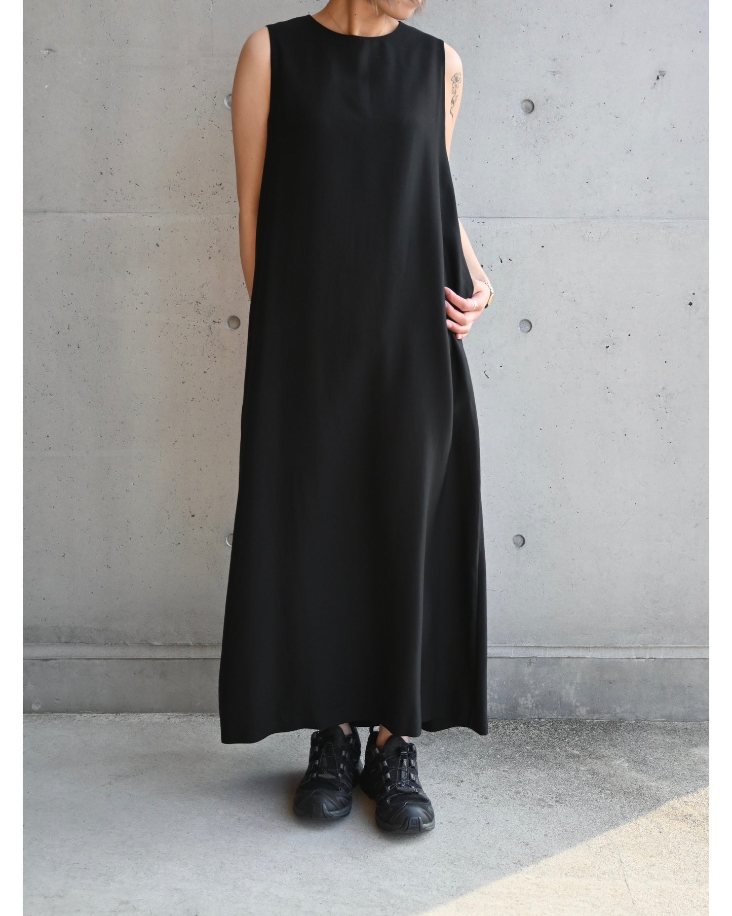 Viscose Cupro Back Satin Sleeveless Dress