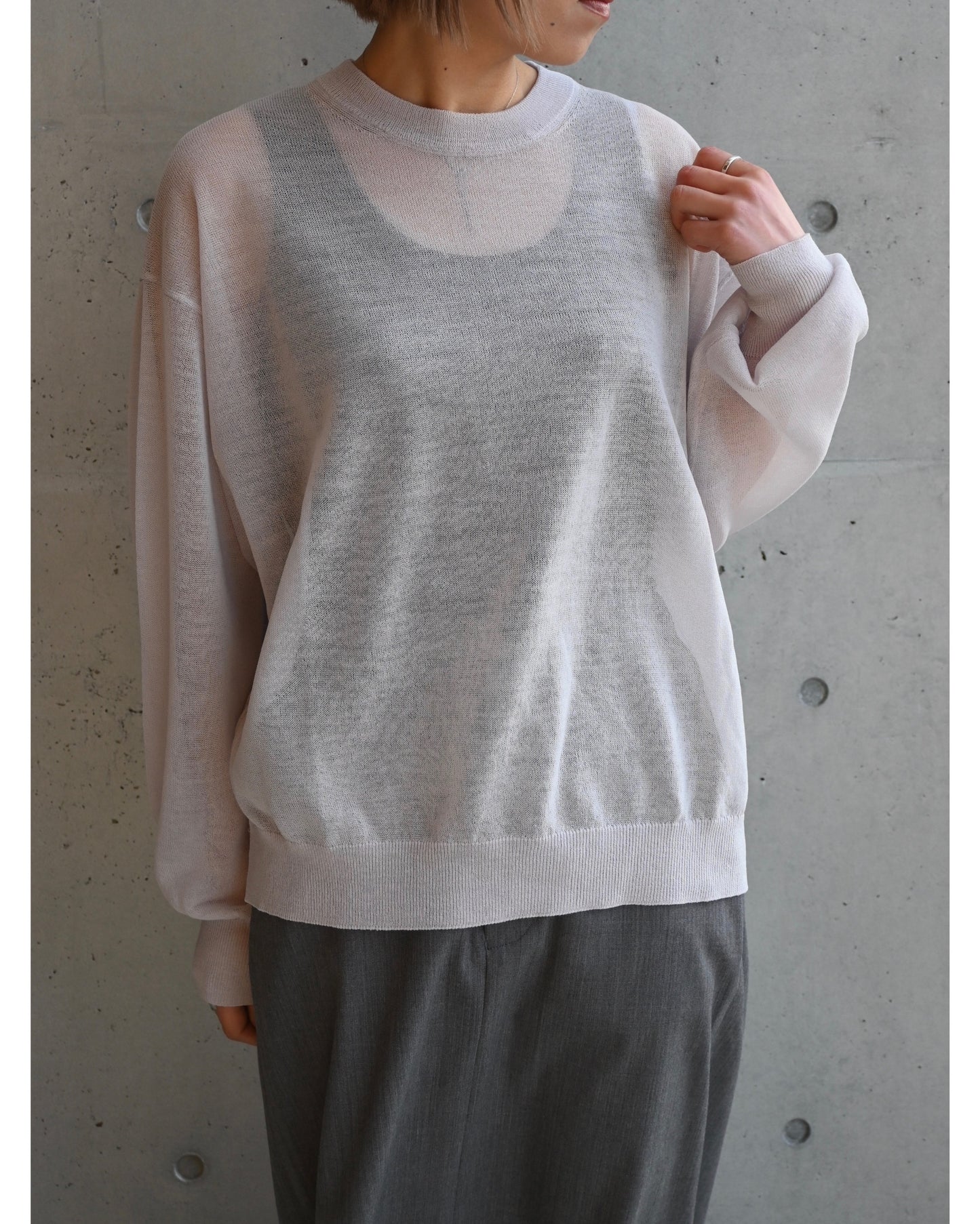 Coiled Wool Nylon Oversized Crew Neck Knit
