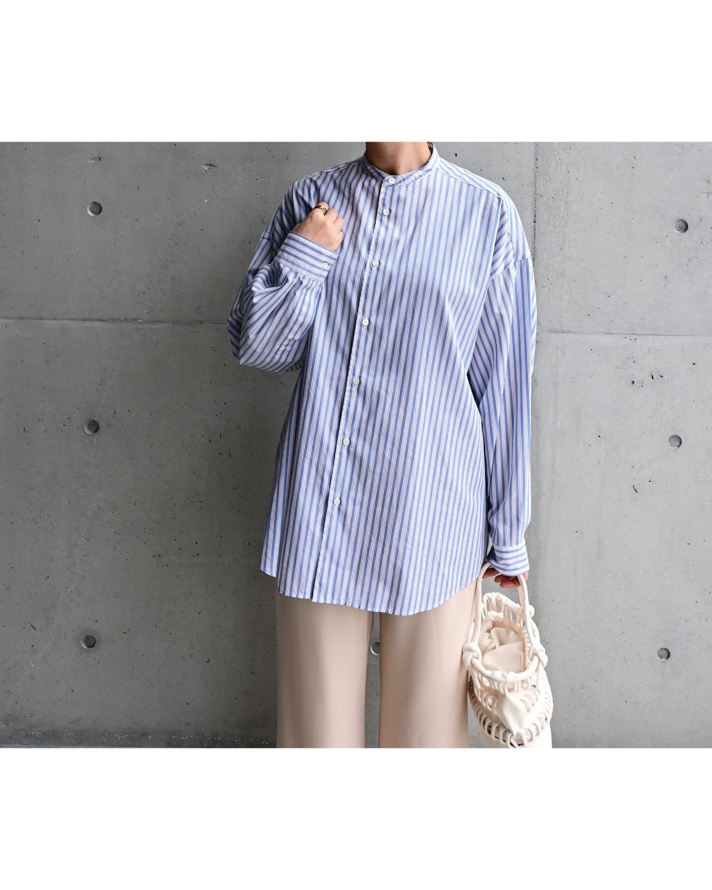 Broad L/S Oversized Band Collar Shirt