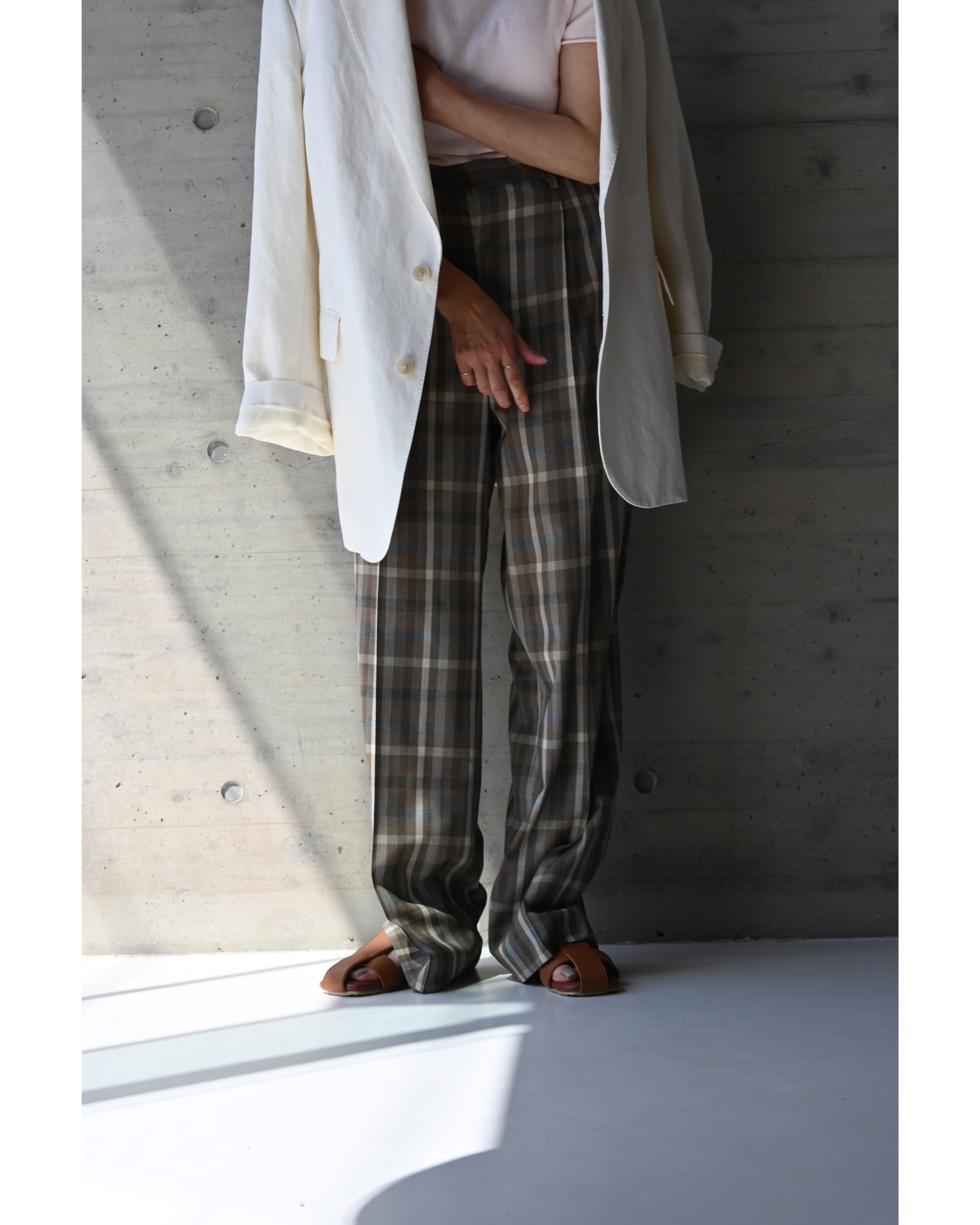 SUPER FINE TROPICAL WOOL CHECK TWO-TUCK SLACKS – TIME AFTER TIME
