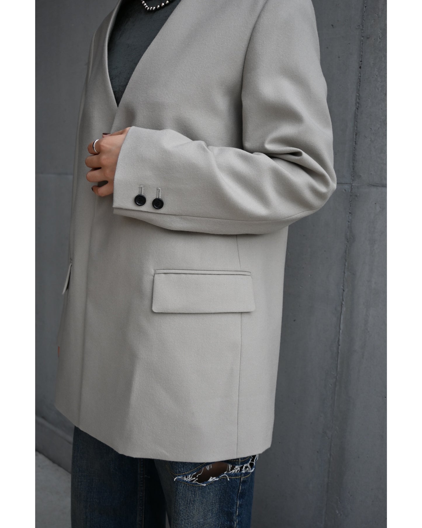 Scale Off Flannel Collarless Long Jacket
