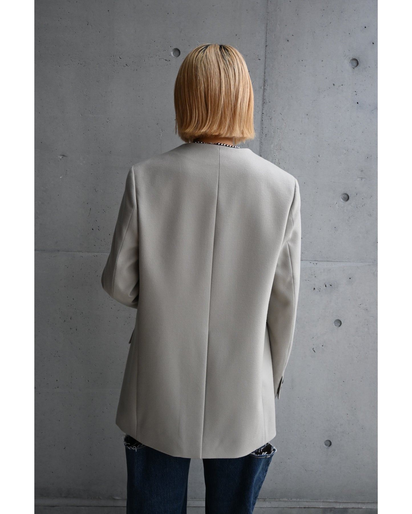 Scale Off Flannel Collarless Long Jacket