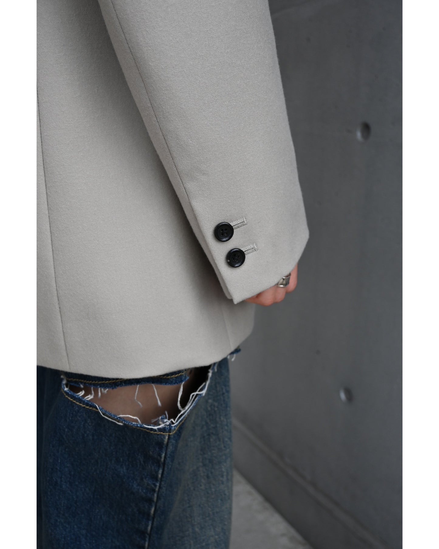 Scale Off Flannel Collarless Long Jacket