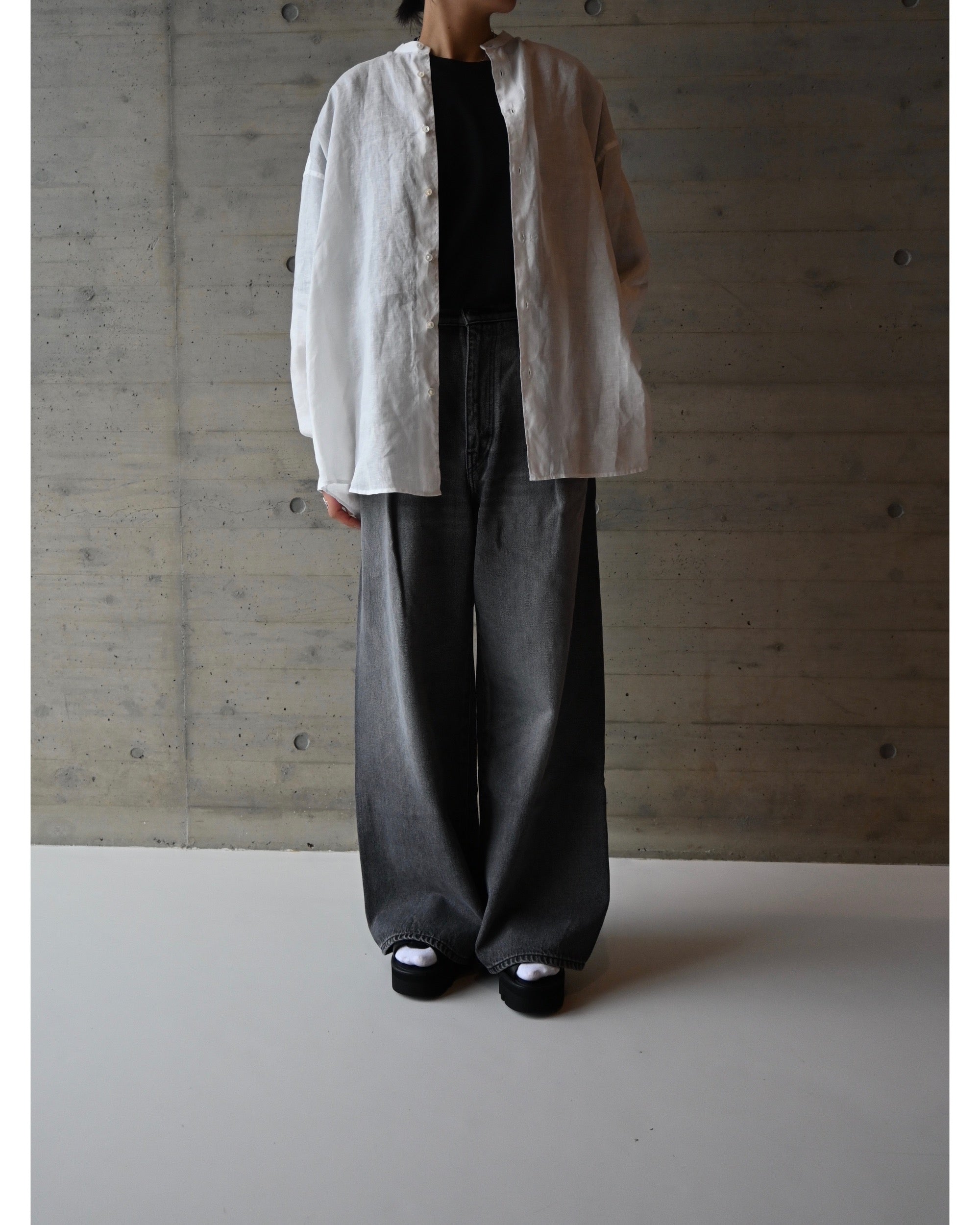 Linen L/S Oversized Band Collar Shirt – TIME AFTER TIME