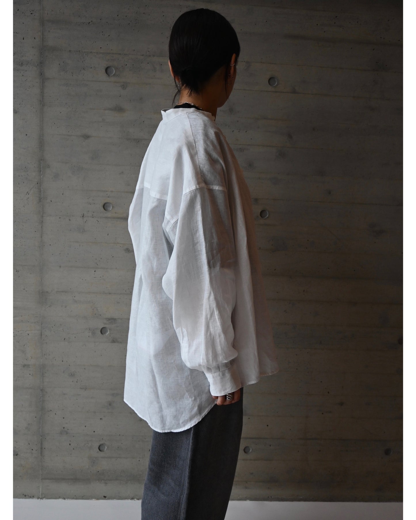 Linen L/S Oversized Band Collar Shirt
