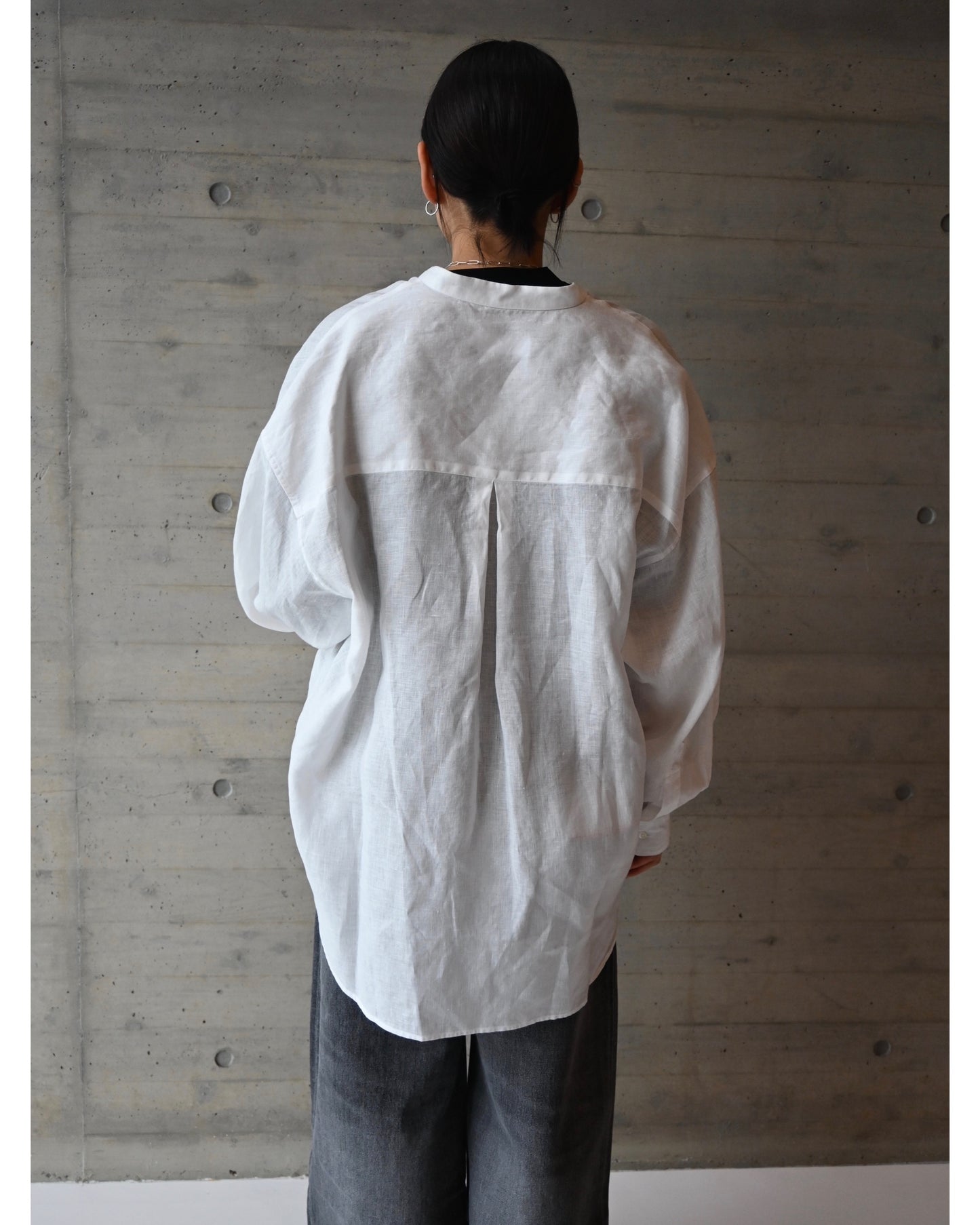 Linen L/S Oversized Band Collar Shirt