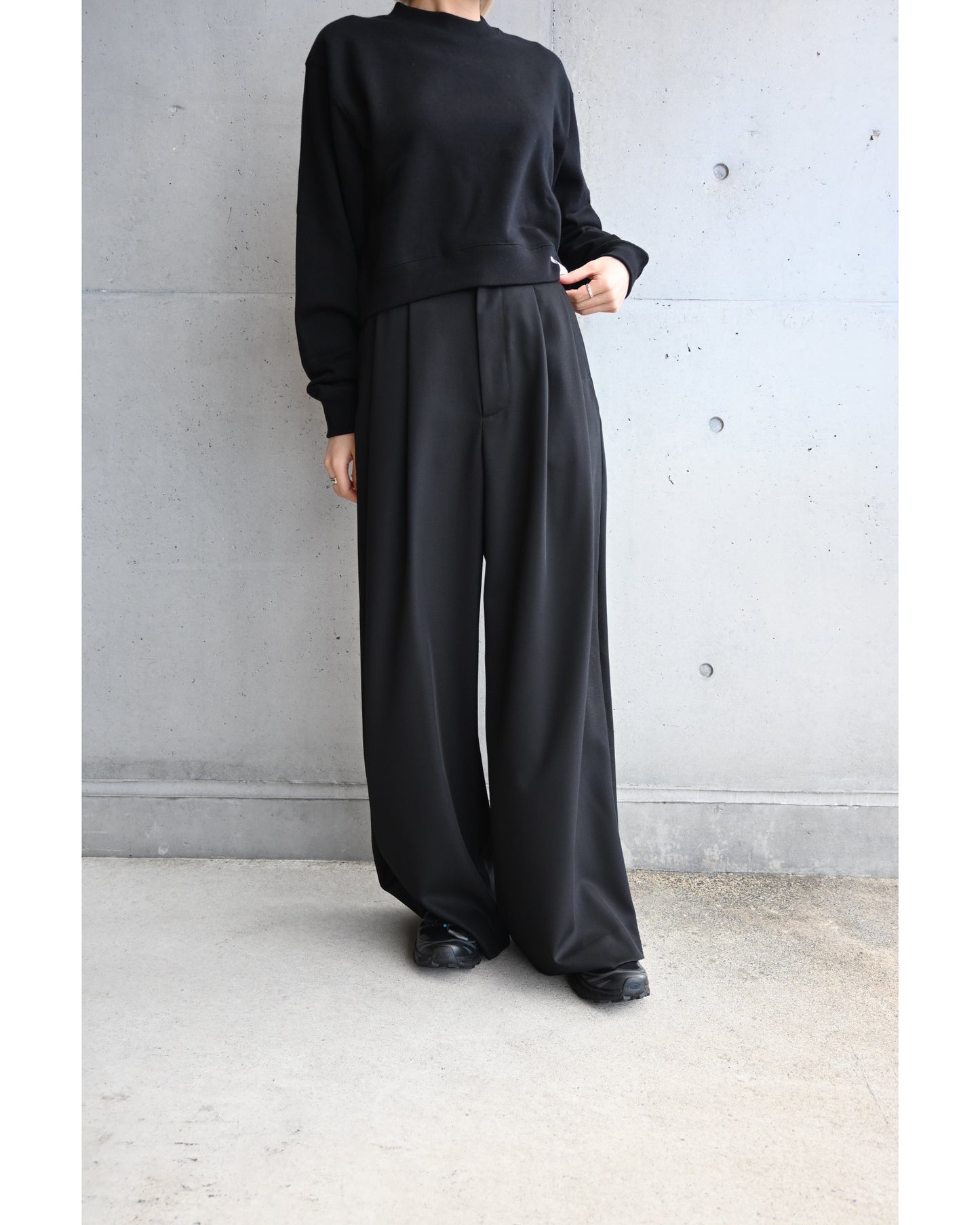 Techno Wool Nylon Two Tuck Wide Pants