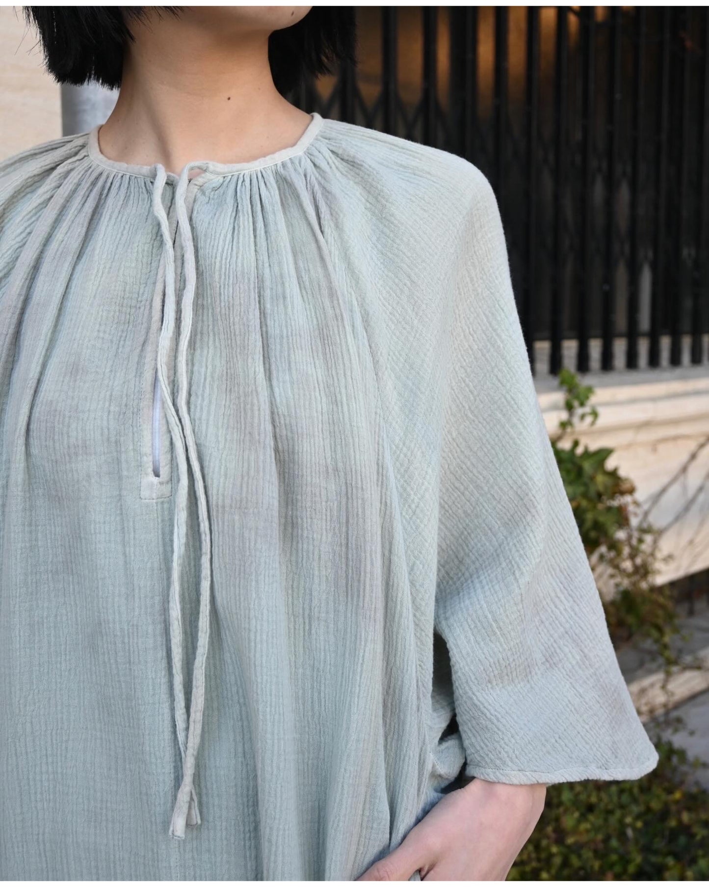 cotton gauze wide sleeve dress