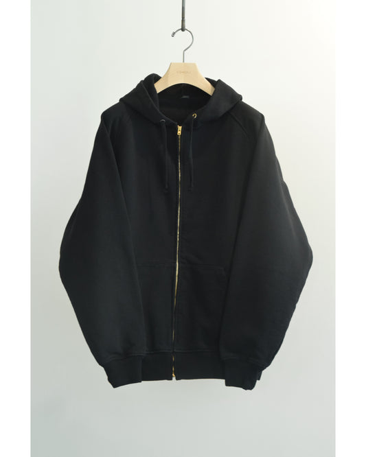 コットン裏毛 ジップパーカ BLACK