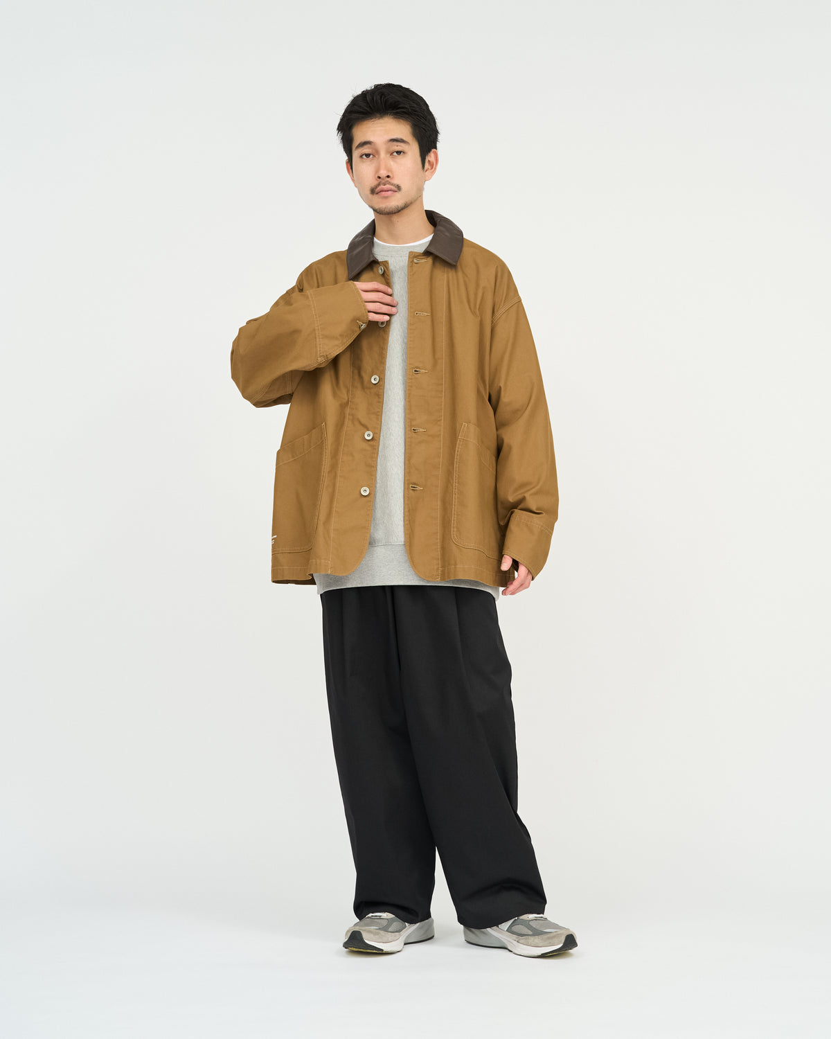 COTTON CANVAS LEATHER COLLAR WORK JACKET
