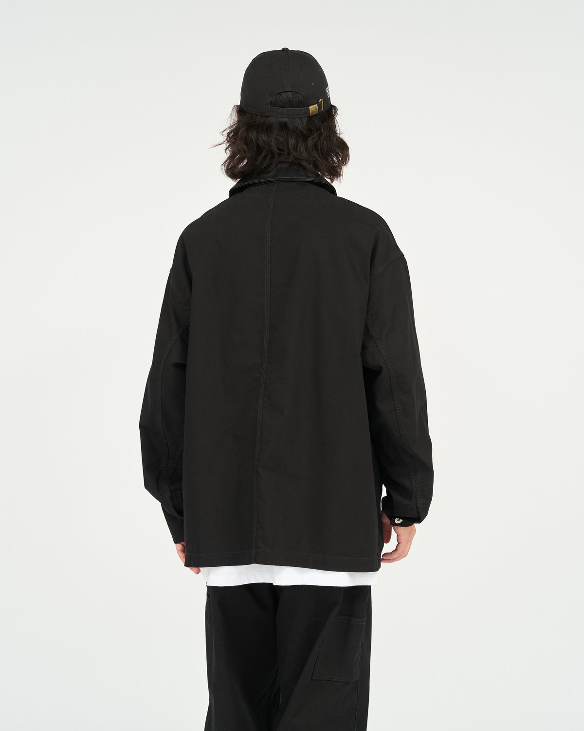 COTTON CANVAS LEATHER COLLAR WORK JACKET
