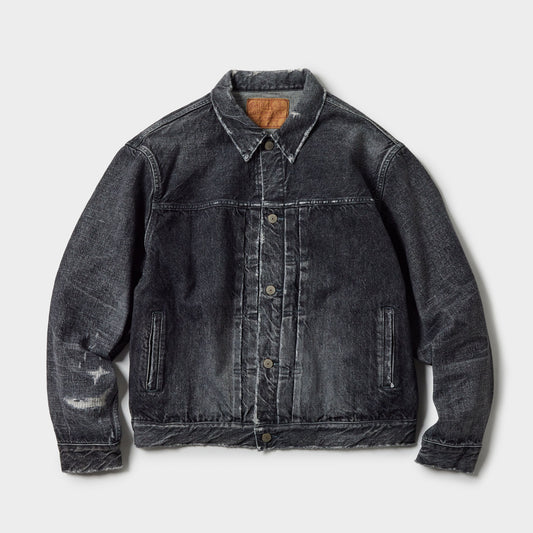 RECYCLED WASTE SUVIN COTTON YARN 14oz.DENIM JACKET VINTAGE WASHED 15731