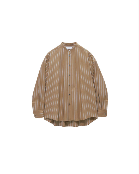 SIDOGRAS Brown Stripe Oversized Band Collar Shirt