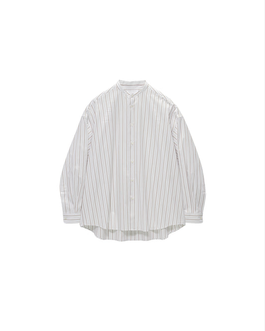 SIDOGRAS Brown Stripe Oversized Band Collar Shirt