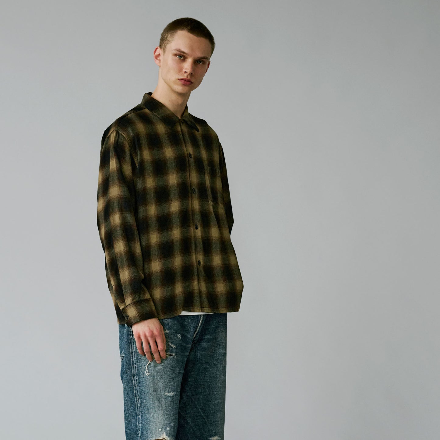 WOOL Super 120’s CHECK OPEN SHIRT 29548