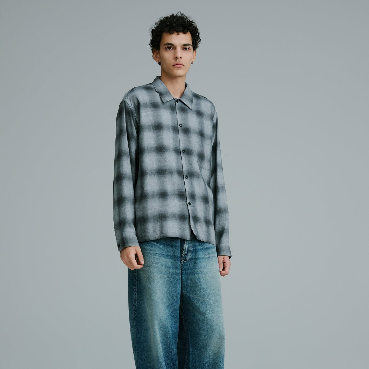 COTTON/SILK NEL CHECK OPEN SHIRT 29646