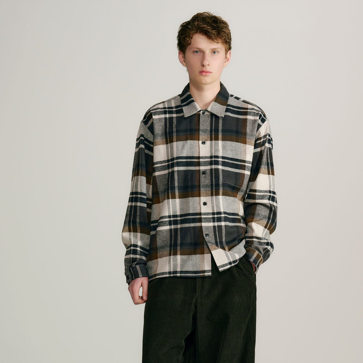 COTTON/SILK NEP CHECK OPEN SHIRT 29754