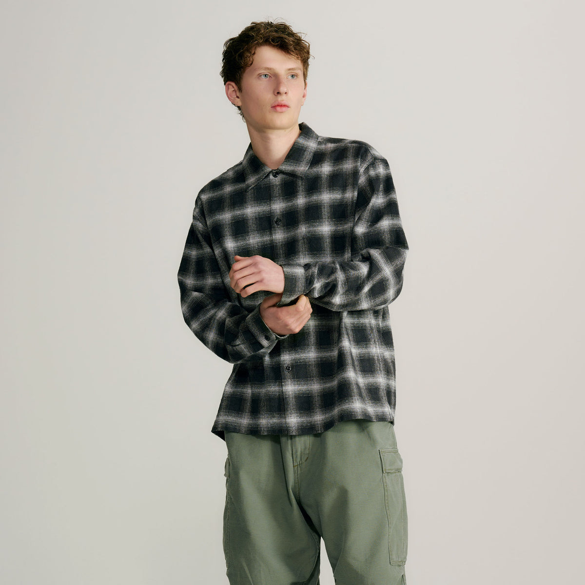 COTTON/SILK NEP CHECK OPEN SHIRT 29754