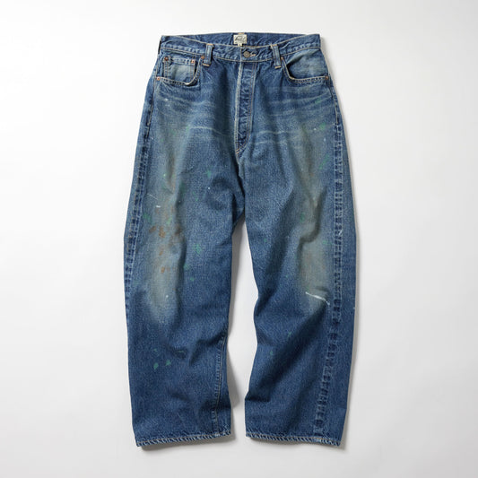 RECYCLED WASTE SUVIN COTTON YARN 14oz. DENIM 5POCKET WIDE PANTS VINTAGE WASHED 42503