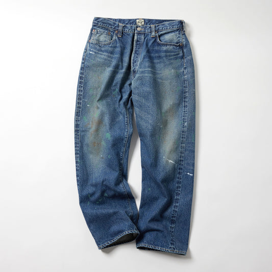 RECYCLED WASTE SUVIN COTTON YARN 14oz. DENIM 5POCKET STRAIGHT PANTS VINTAGE WASHED 42504